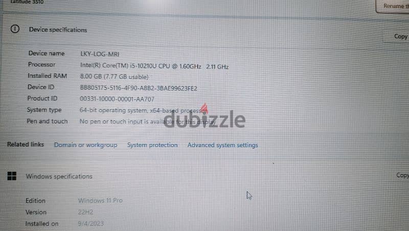 Dell latitude core i5 
Gen 10
8 ram 
Ssd 512
Nivdia Mx350 
Screen 15.6 0