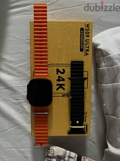 Smart watch With box, charger, black and orange straps 0