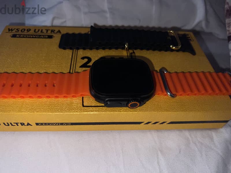 Smart watch With box, charger, black and orange straps 4