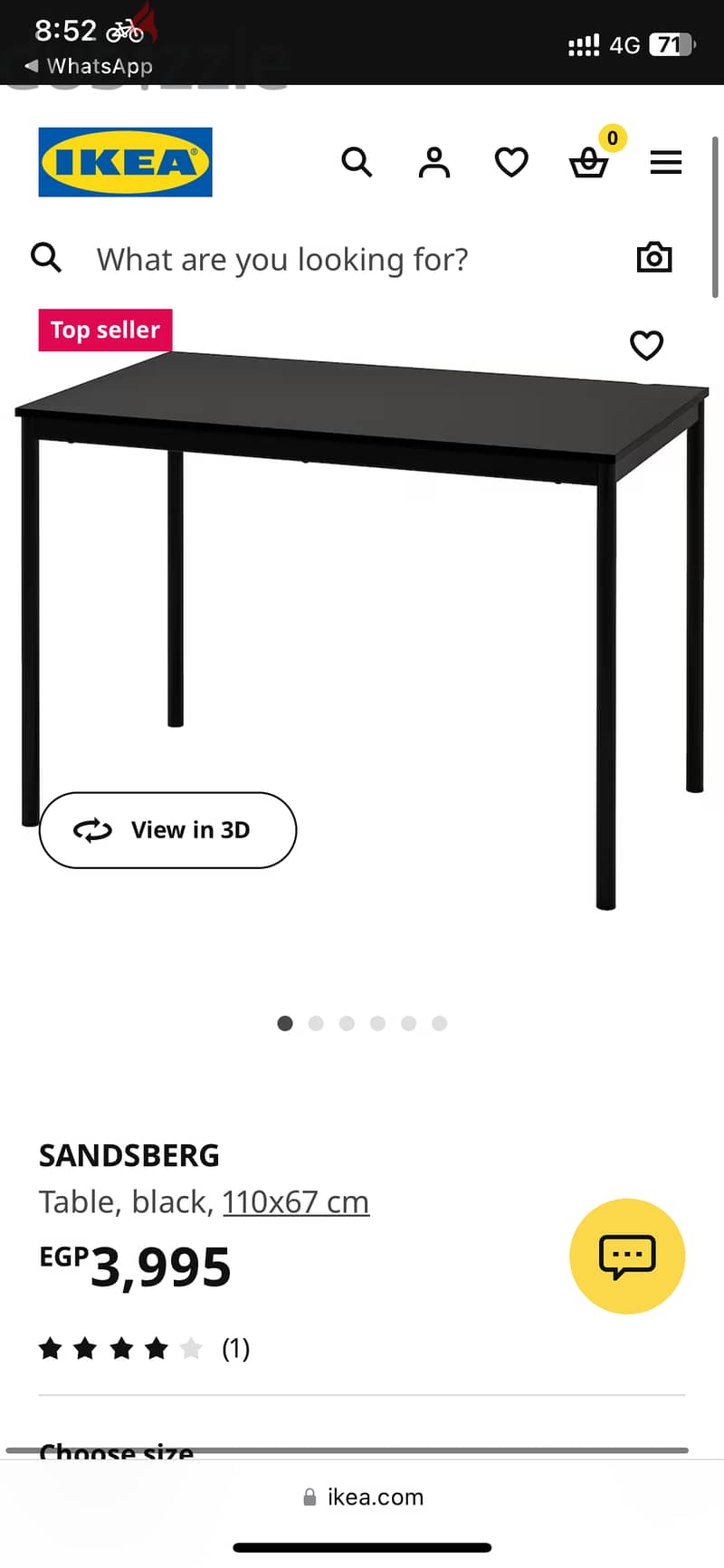 IKEA SANDSBERG Table, black, 110x67 cm 0