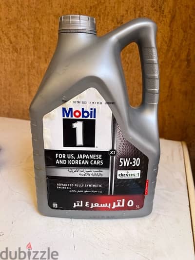 جالون زيت محرك موبيل 1(٥ لتر) جديد لم يفتح، Mobil 1(5W-30) 5litre