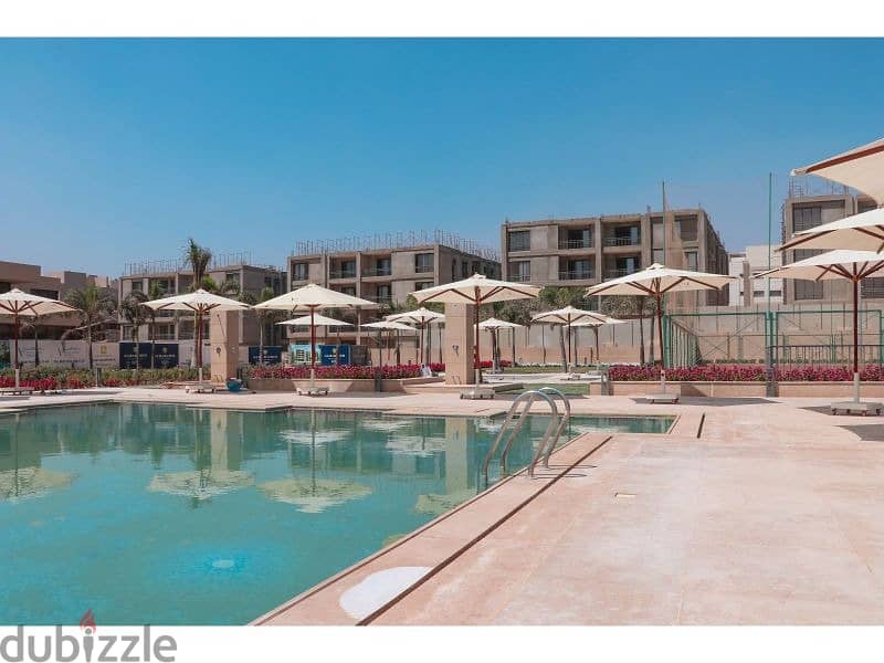 Apartment with garden for sale, 170 sqm, fully finished, delivary after one year view landscape in installments, in Fifth Square compound Al Marasem 9