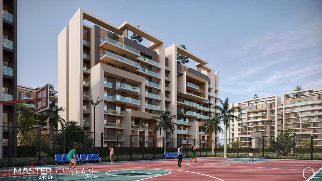 Apartment with the lowest down payment and the longest payment plan of up to 10 years for sale in the new Capital in City Oval compound 5