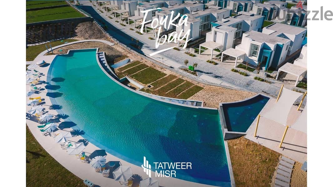 In installments over 10 years in Fouka Bay, Tatweer Misr, I own a 95-meter chalet with a panoramic view over the lagoon, with only 5% down payment. 4