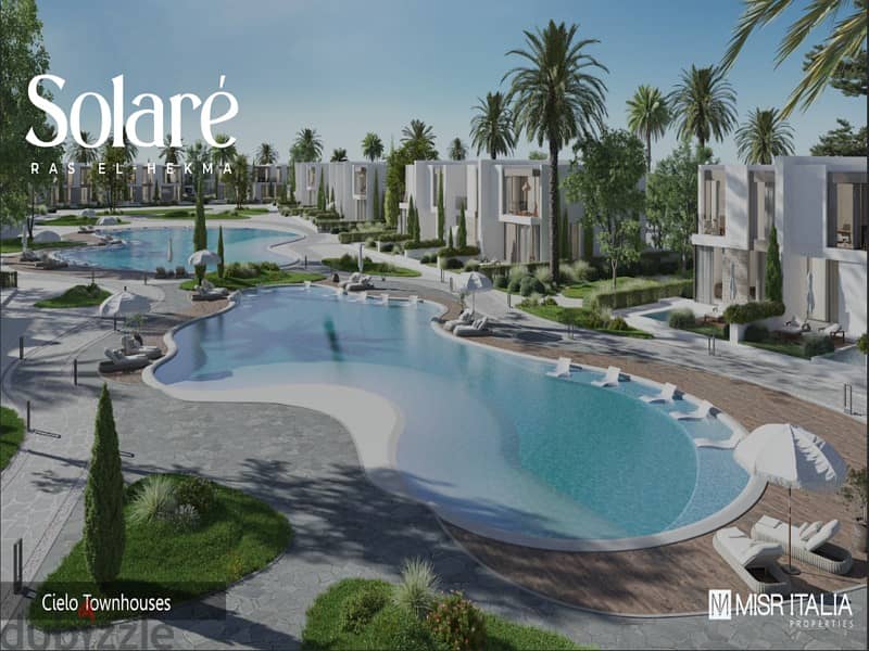 First row lagoon chalet in Ras El Hekma with Misr Italia, fully finished, with equal installments, | Solare 11