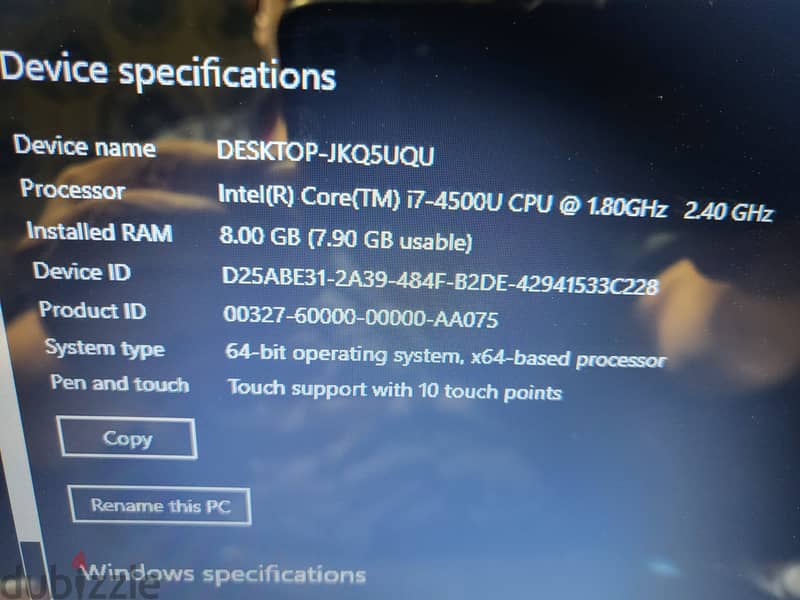 Dell Lap core i7,8G RAM,920 GB,TOUCH SCREEN 15.4,4500U CPU SYS 64bit 11
