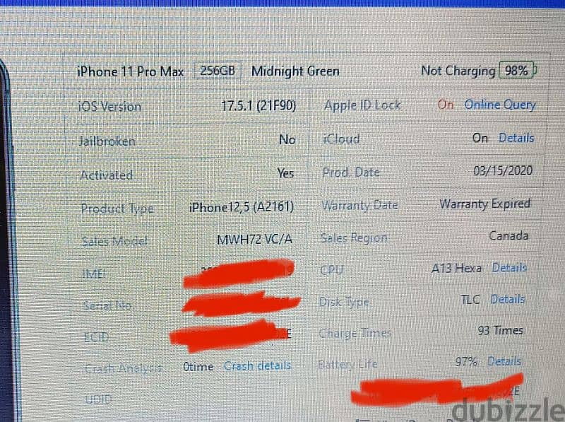 ايفون 11 برو ماكس iphone 11 proo max بطاريه 98% 3