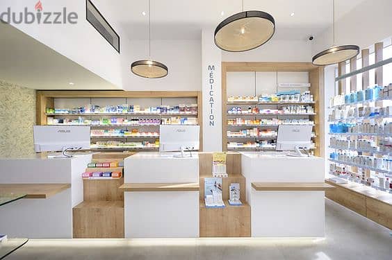 Pharmacy in front of Cairo Festival and the Police Academy. . 88 square meters + 40 square meters outdoor area for sale with a down payment and install 7