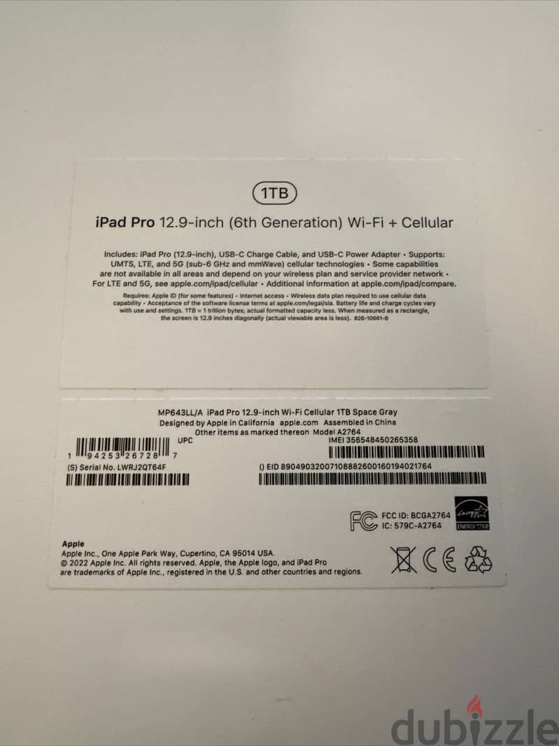 New Apple iPad Pro 12.9 6th Gen - 1TB - m2 - 5G Cellular UNLOCKED - S 3