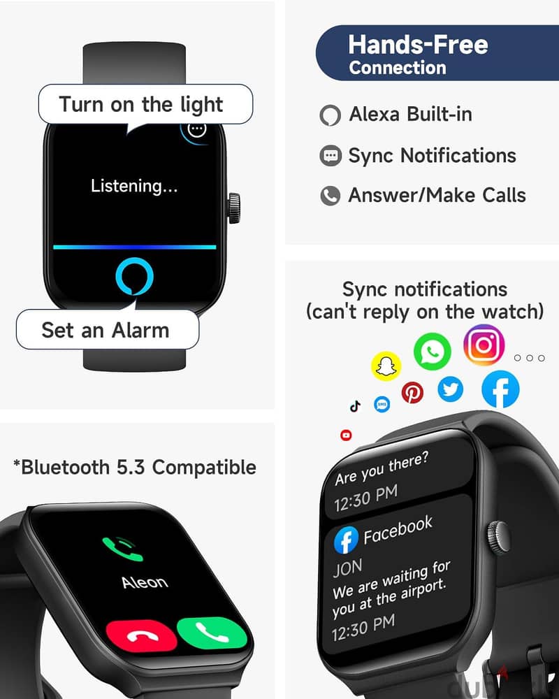 ساعة سمارت . . ساعة ذكية للرجال والنساء تدعم اليكسا من توبر Smart Watch 1