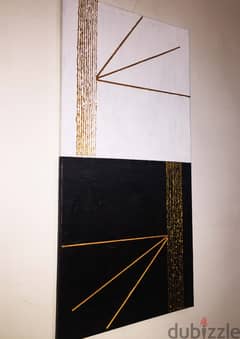 Handmade (white-Black-Gold) textured wall canvas 40 x 80