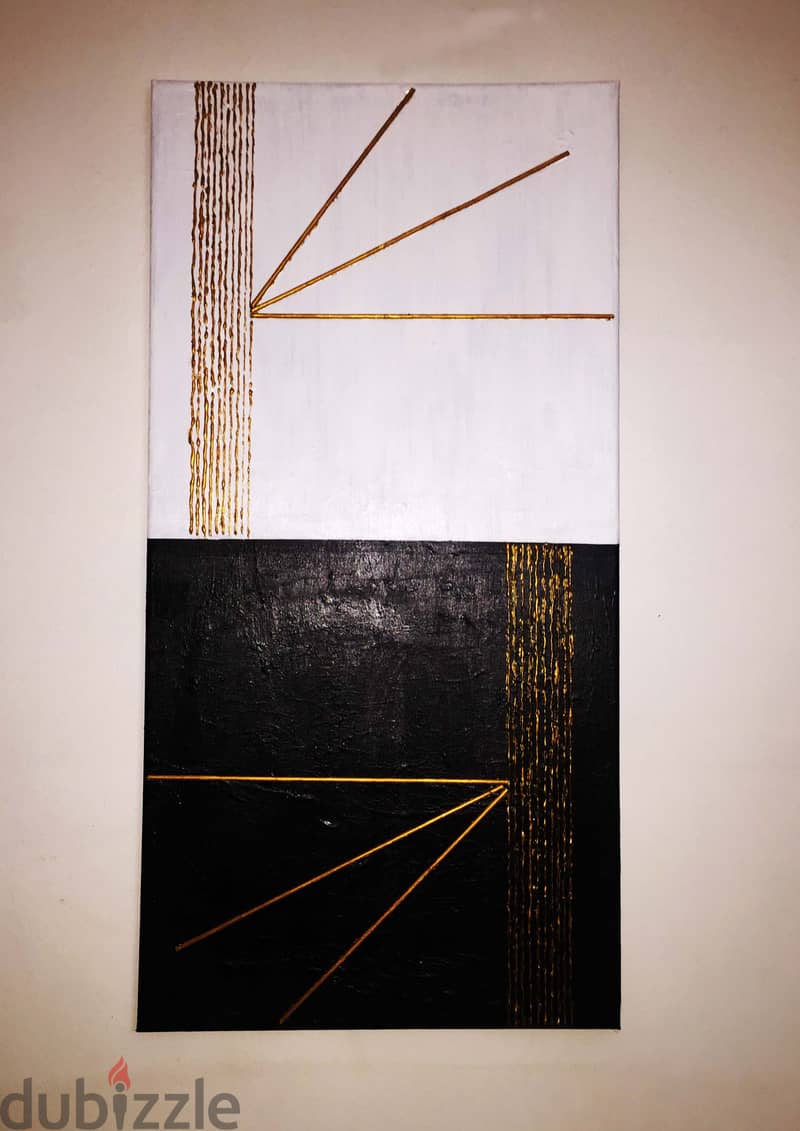 Handmade (white-Black-Gold) textured wall canvas 40 x 80 1