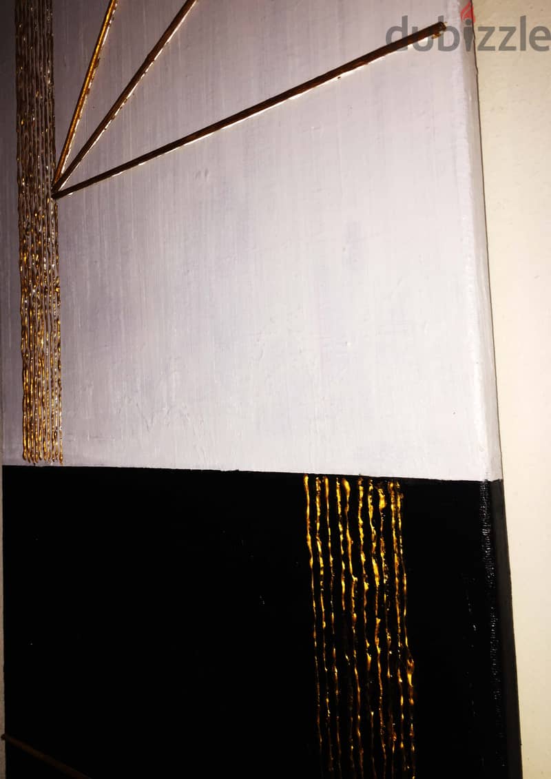 Handmade (white-Black-Gold) textured wall canvas 40 x 80 4