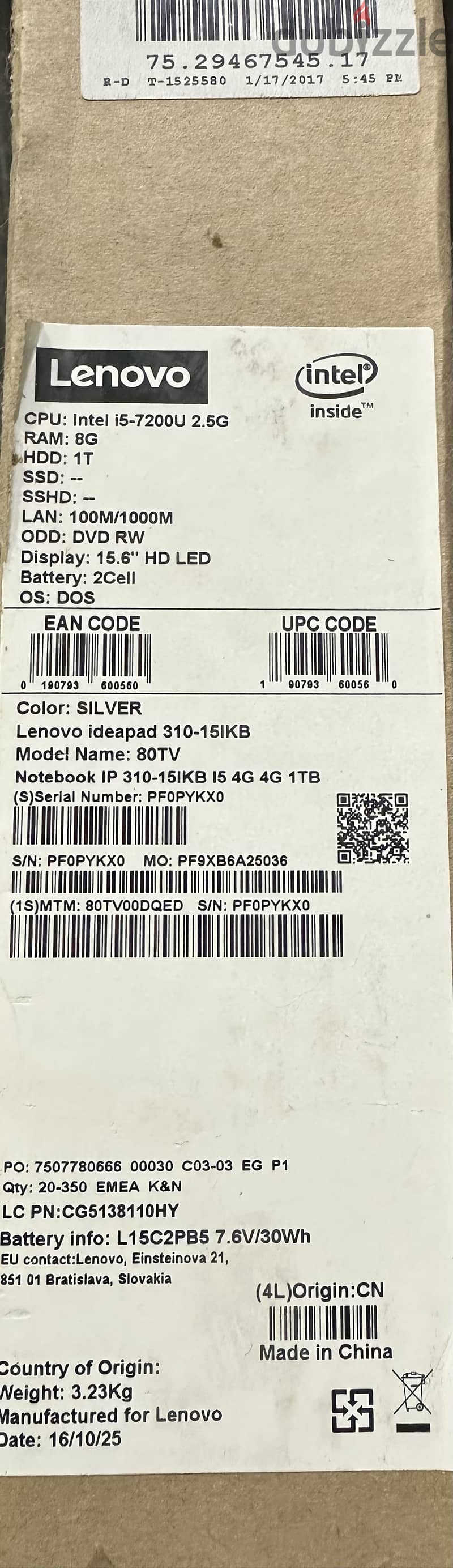 Lenovo ideapad 310 -8g Ram - 1T - intel i5 4