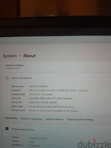 Laptop dell alienware m15 r6 Gen 11 core i7 RTX 3060 5