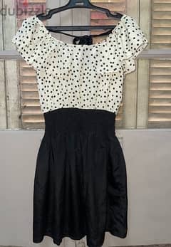 Cream and black polkadot classy dress. 0