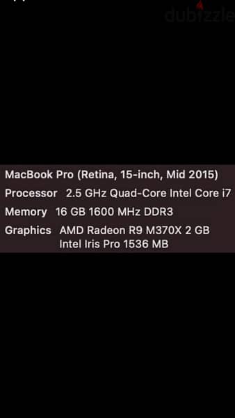 MacBook Pro 2015 15" 2.5 GHz Quad-Core Core i7 16 GB RAM 4