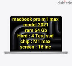 labtop Apple macbook pro m1 max 2021 (M1 Max-ram 64G-hard 4tera)ماك
