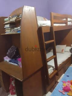 سرير اطفال خشب زان بدورين +مكتبة+مكتب او تربيزة كمبيوتر 0