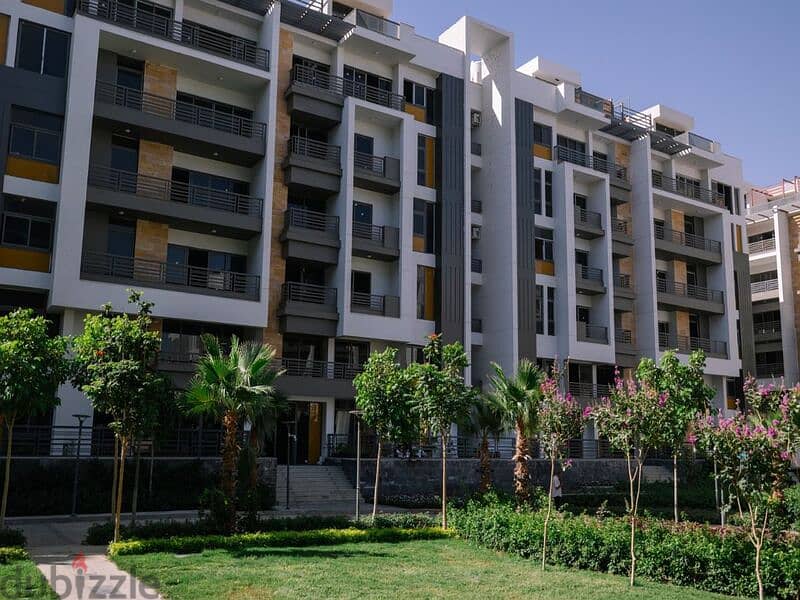 Apartment with garden for sale in Fifth Settlement, Golden Square, in icon Compound, with only 15% down payment 30% cash DIS |  view of the landscape 1