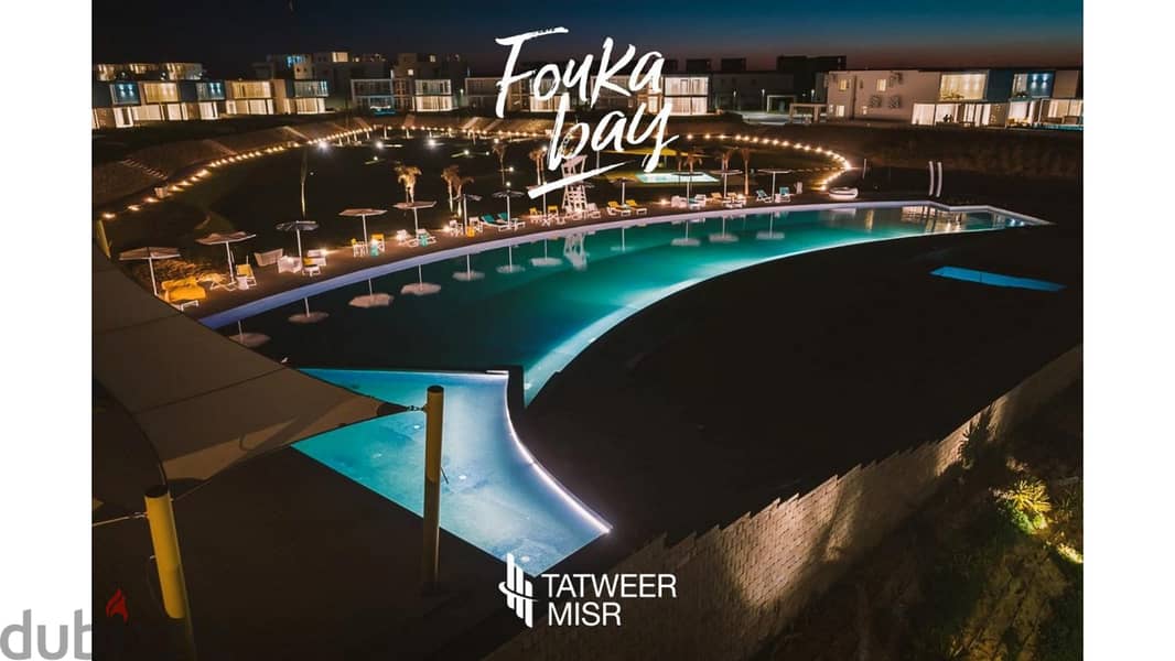In installments over 10 years in Fouka Bay, Tatweer Misr, I own a 95-meter chalet with a panoramic view over the lagoon, with only 5% down payment. 2