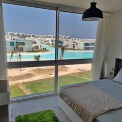 hotel chalet 80 sqm  for sale, fully finished,  modern furnished, view on the sea, first row, in Fouka Bay, Ras El Hekma, North Coast, 0