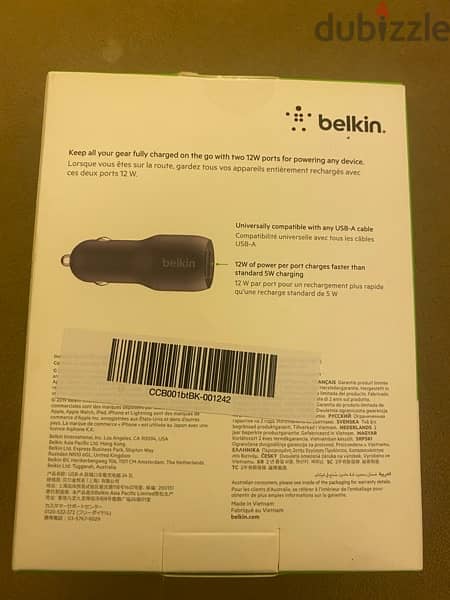 Belkin  car charger 2 USB port total 24 w 1