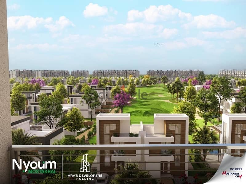 Apartment with garden for sale in Mostakbal City, Nyoum Compound, behind Madinaty | 5% down payment only View on golf for free 7