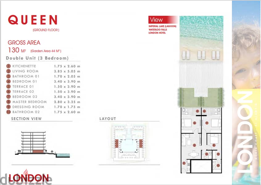 Chalet 130 meters QUEEN with garden 44 meters for sale in the London project by JD Holding Company in New Alamein, North Coast, Royal Coast area 2
