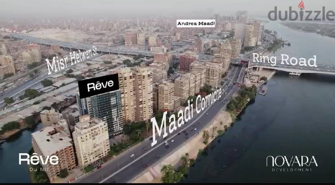 For sale, an apartment directly on the Nile on Maadi Corniche, fully finished with furniture and appliances, immediate receipt in installments over 5 2