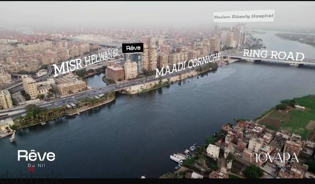 For sale, an apartment directly on the Nile on Maadi Corniche, fully finished with furniture and appliances, immediate receipt in installments over 5 7