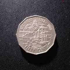 1988 Australian 50 Cents First Fleet Bicentennial Commemorative Coin