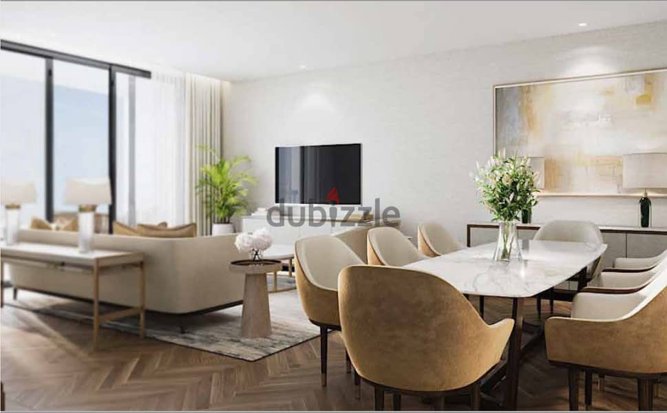 Ground floor apartment with garden, 124 meters + 60 meters garden, with only 5% down payment, directly on the Diplomatic Quarter and the central axis, 2