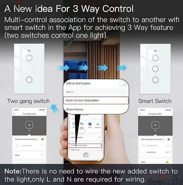 مفتاح حائط ذكي ٢ خط يعمل باللمس وعلي اليكسا وجوجل والموبايل 2