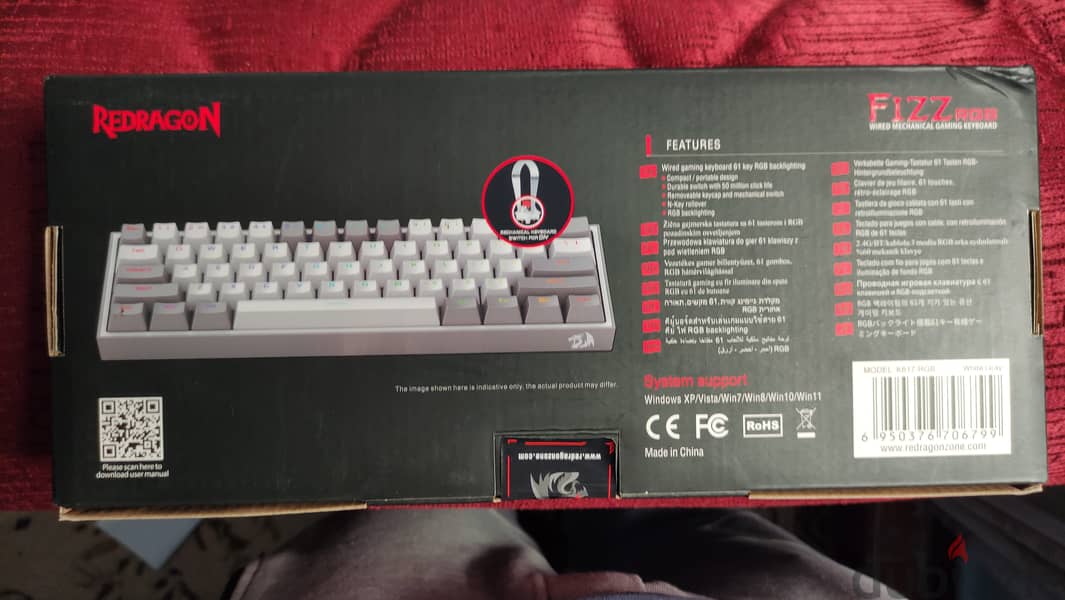 Mechanical keyboard redragon fizz k617 60% + Wrist Rest Pad 1