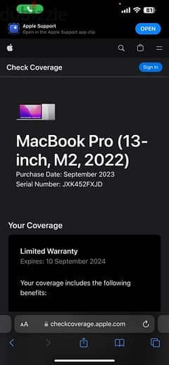 MacBook Pro 2022 m2 256GB ram 8GB