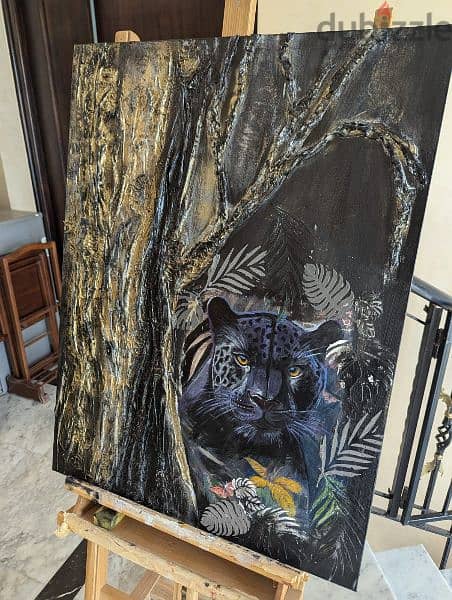 Wild Leopard Acrylic + Oil Painting 1