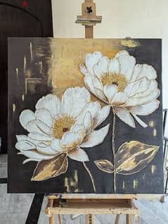 Golden Rose Acrylic + Oil Painting