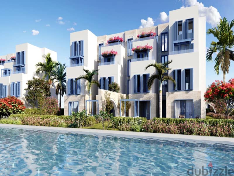 Without 0% down payment, own your chalet with a distinctive, fully finished terrace in Ras Al-Hekma in Naia Bay | View directly on the swimming pool. 1