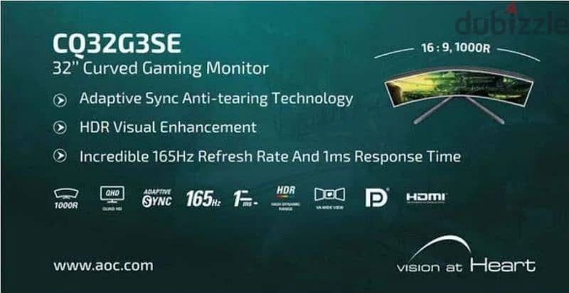AOC gaming monitor - 32 inch - 2k - 165hz - 1ms 3
