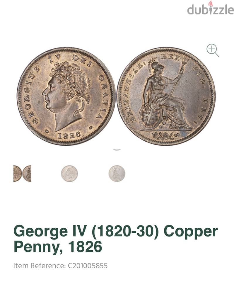 George IV (1820-30) Copper Penny, 1826 عملة معدنية نادرة من سنة 1826 2