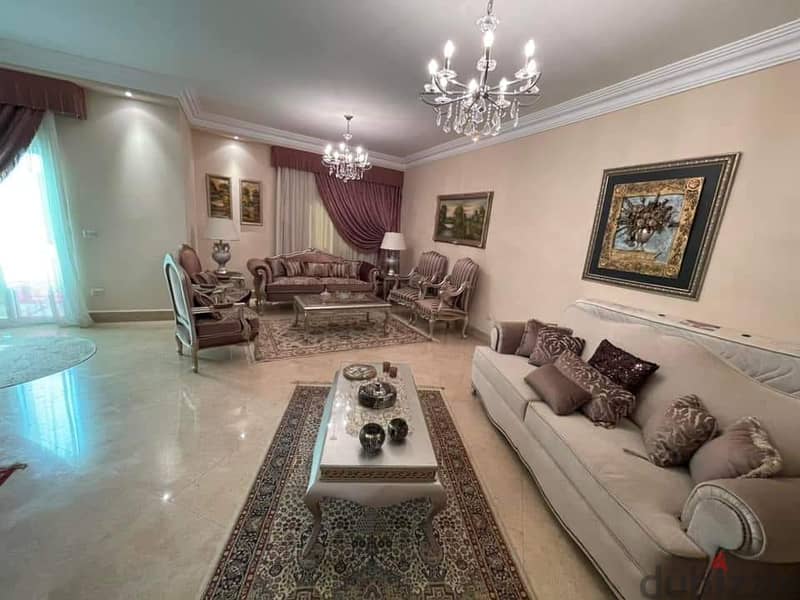 For sale, an apartment of 215 square meters in Banfsaj Villas, in front of Water Way View Garden, a distinguished location, ultra-luxurious 18