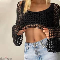 Crochet trendy fishnet top 0