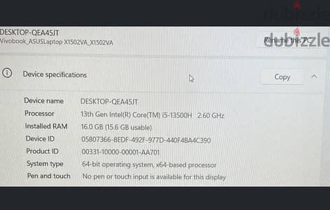 لابتوب asus vivobook لم يستعمل من قبل 1T hard disk و 16 GB RAM جيل ١٣