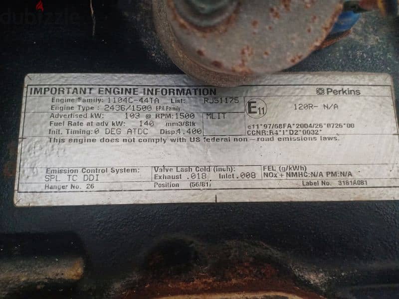 Meccalte Generator Model ECP34-2S/4 Perkins Engine 1104C-44TA 10