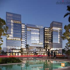 A 42-meter office on the front of the tower, the main street, and the CBD axis, with a direct view of the plaza and the fountain.