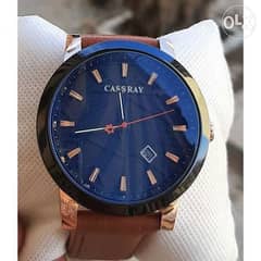 Cassray ساعة بعقارب بسوار جلد بنى للرجال - مينا سوداء بتصميم مميز 0