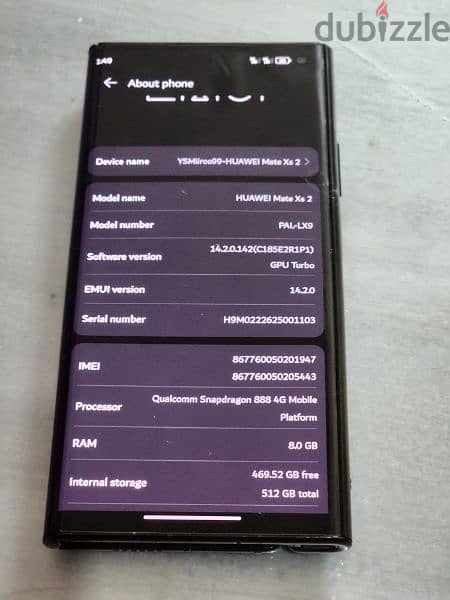 هواوي ميت xs 2 512gb بسعر مميز ٣٣. ٥٠٠  Huawei mate XS 2 8