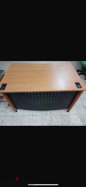 wooden desk with black metal 0