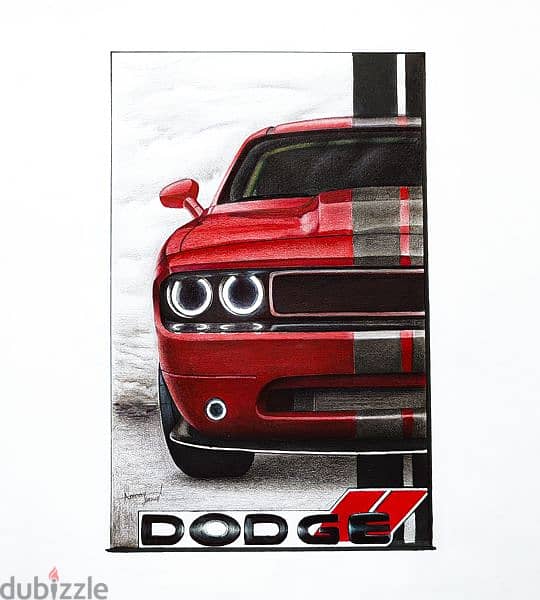 Dodge Challenger SRT Hand drawn painting - رسمة يدوية للدودج تشالنجر 2